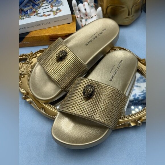 🆕 KURT GEIGER LONDON 🧿 NWOB Meena Eagle Gold Crystal Studded Slide, Sz US 8 - Picture 7 of 13
